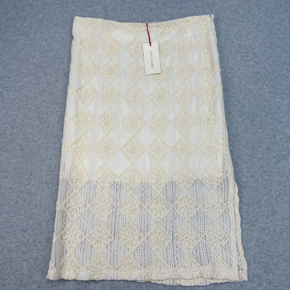 Solitaire Lace Crochet Skirt WMN L Cream Boho Cottagecore Midi Romantic Feminine